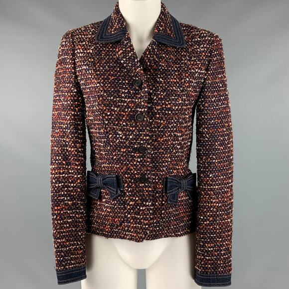 ESCADA Size 4 Navy Orange Wool Blend Textured Jacket - Picture 1 of 8